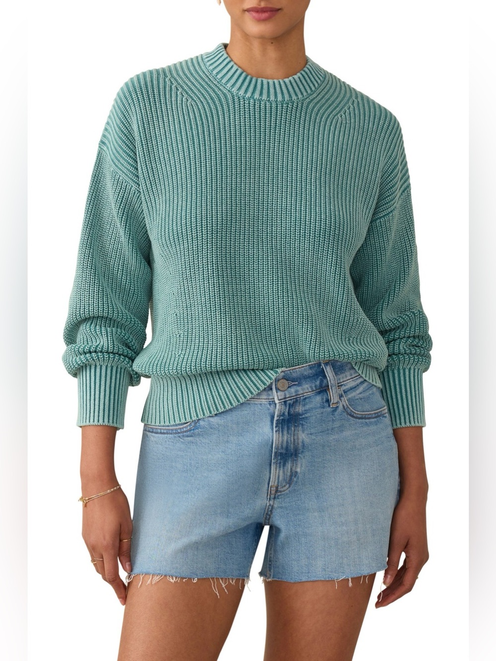 Faherty- Sunwashed Organic Cotton Fisherman Sweater Sz: XL